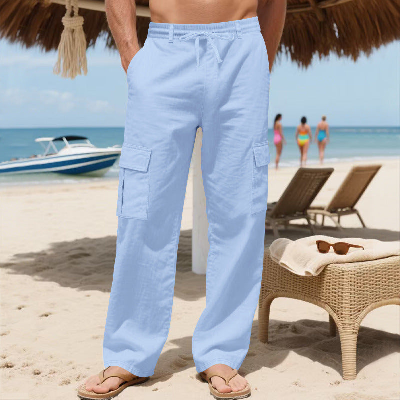 Herren Relaxed-Fit Cargo-Strandhose mit elastischem Bund und aufgesetzten Klappentaschen Drune