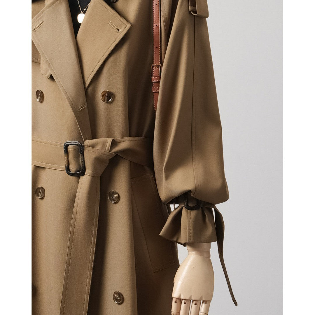 Damen Trenchcoat mit Ballonärmeln, doppelreihiger Schnitt und Taillengürtel Drune