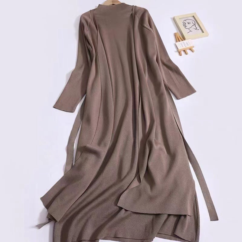 Damen eleganter Longmantel mit asymmetrischem Schnitt und hohem Kragen Drune