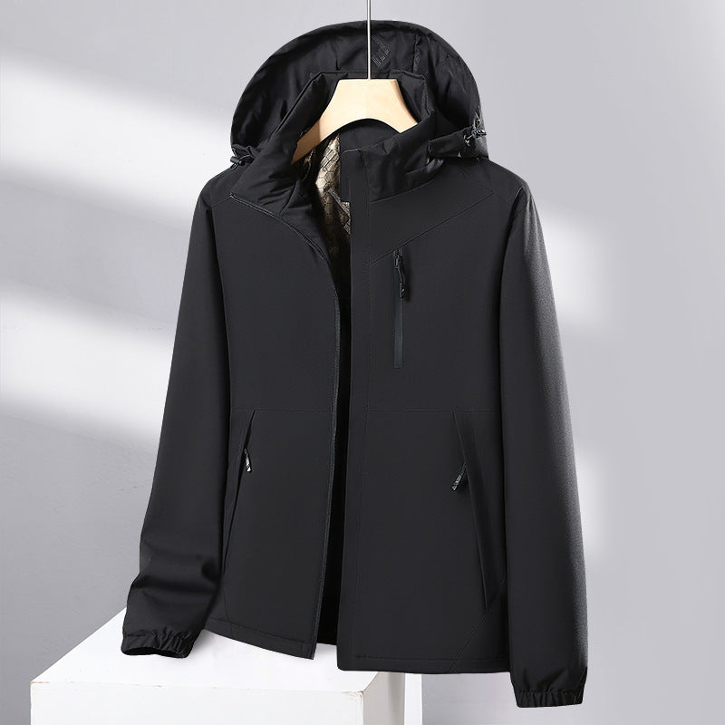 Herren Softshell-Allwetterjacke mit wasserdichter Membran, verstellbarer Kapuze und verdeckten Reißverschlüssen Drune