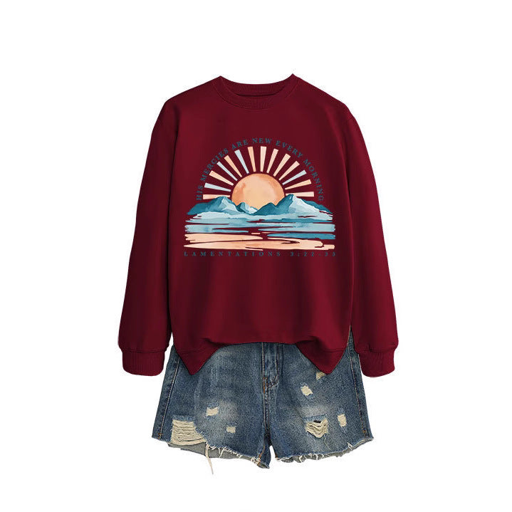Damen Sweatshirt mit inspirierendem Sonnenaufgangsdesign und lässigem Schnitt Drune