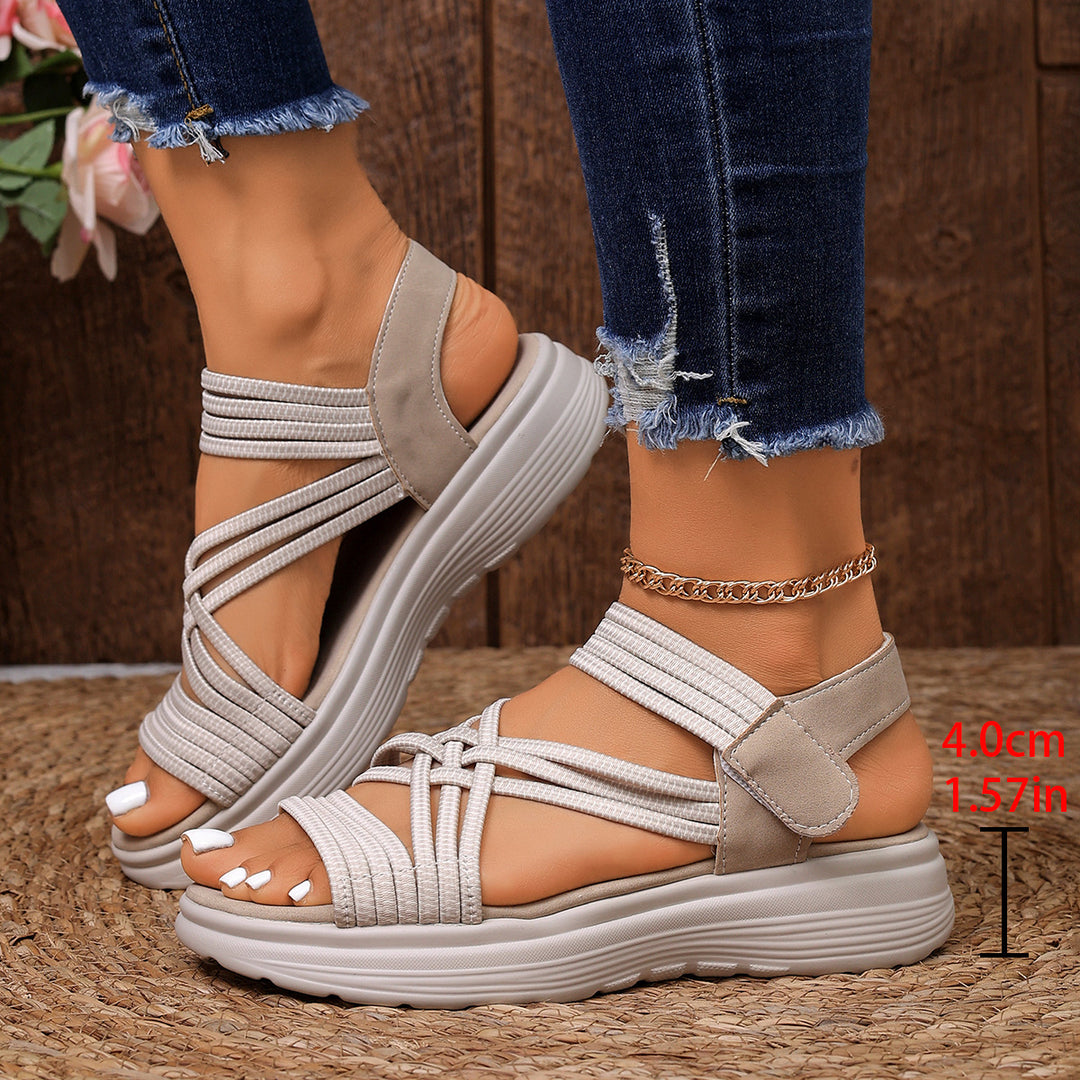 Damen Gepolsterte Plateau-Sandalen mit elastischen Flechtriemen und Klettverschluss Drune