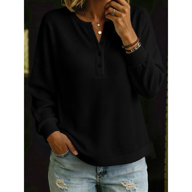 Damen Waffelstrick-Henleypullover mit Oversize-Schnitt Drune