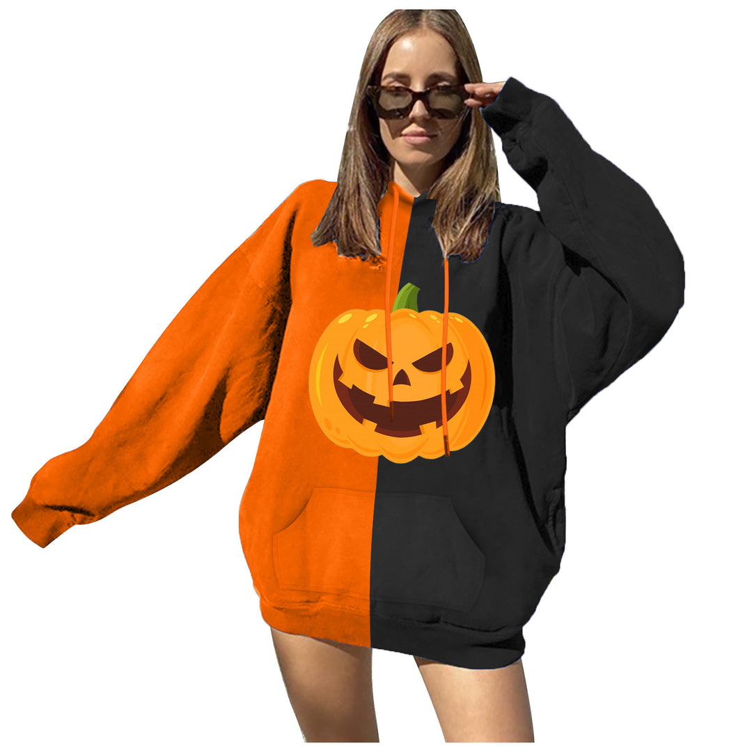 Damen nan Oversize Kapuzenpullover mit Halloween Kürbisdruck und Kängurutasche Drune