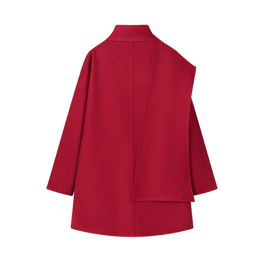 Damen nan asymmetrischer Mantel mit Stehkragen und überschnittenem Cape-Detail Drune