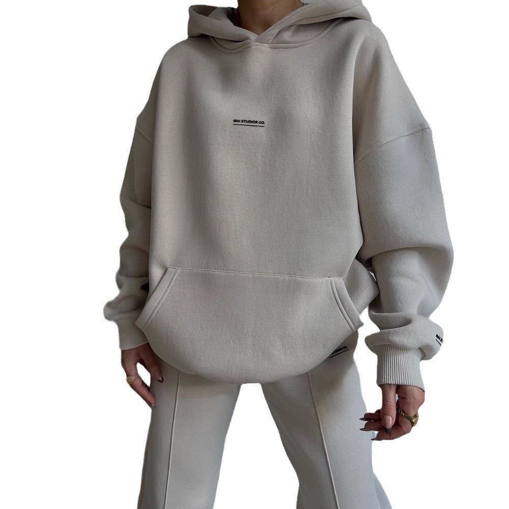 Damen Bequemer Oversized Hoodie mit Kängurutasche und modernem Schriftzug Drune