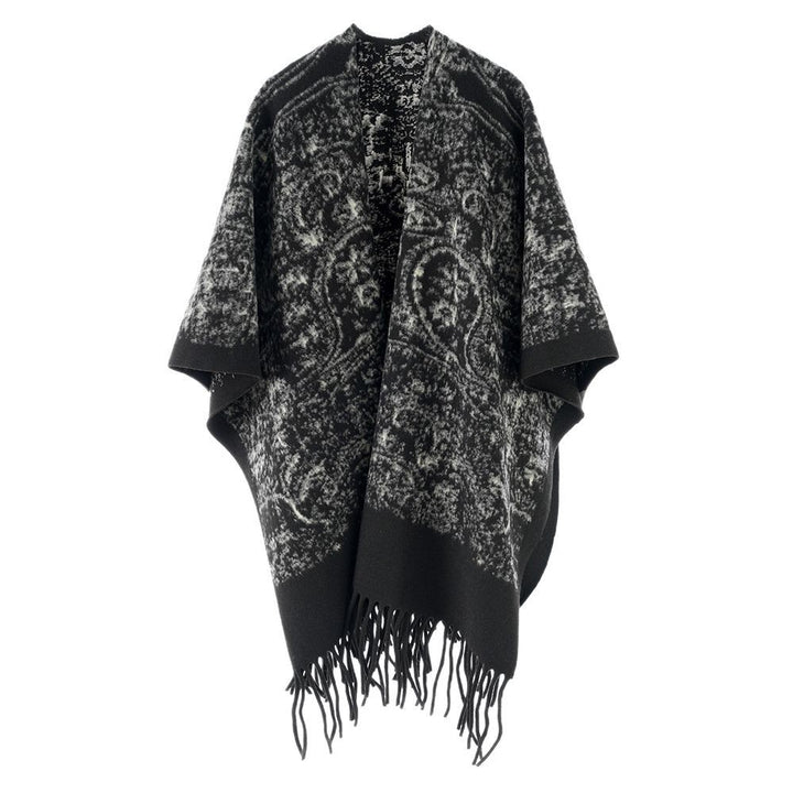 Damen Fransen-Cape im Kuschel-Wollmix mit strukturierter Vintage-Optik Drune