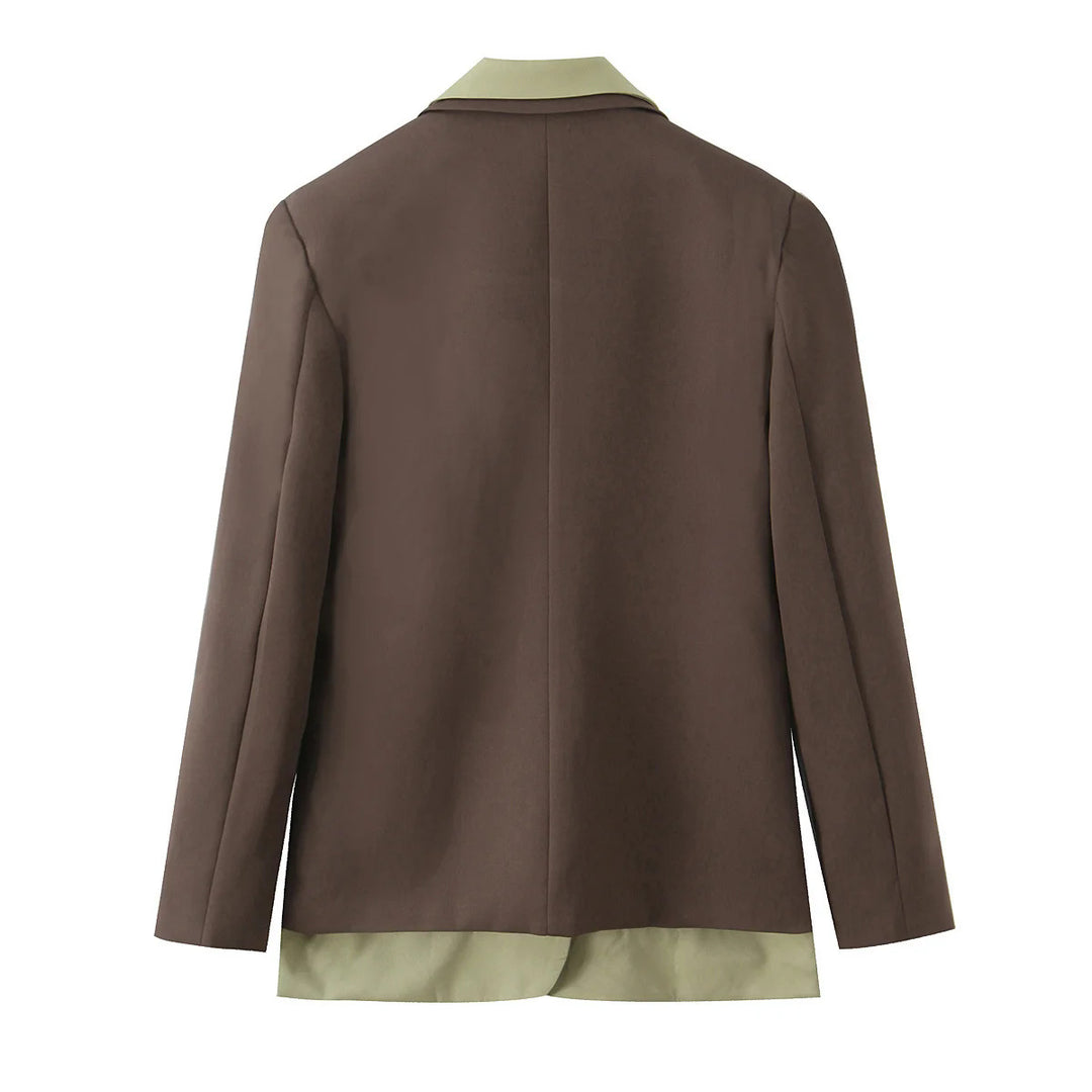 Damen nan taillierter Blazer mit Reverskragen, kontrastbesetztem Saum und Pattentaschen Drune