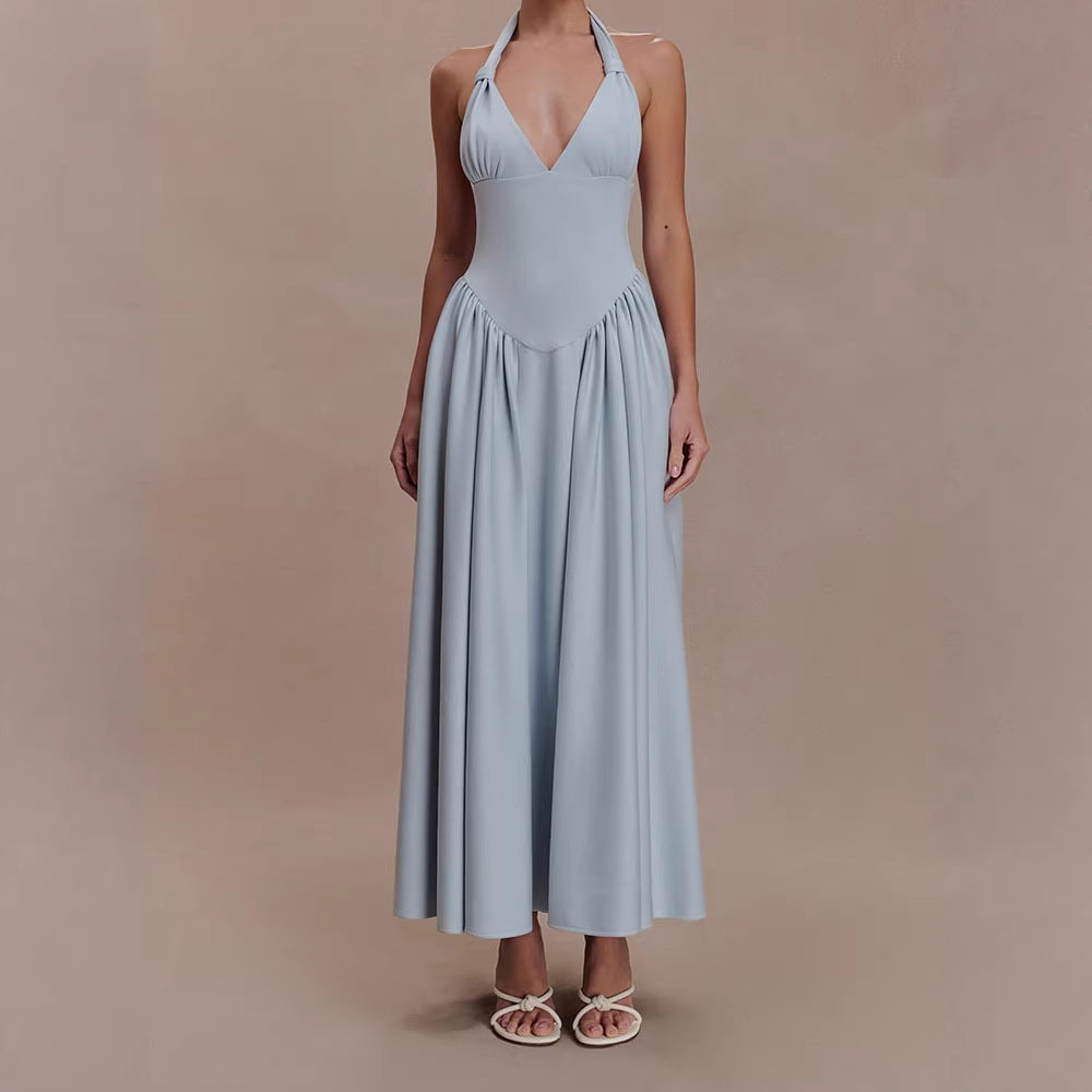 Damen Halter-Ausschnitt Maxikleid mit figurbetonter Silhouette Drune