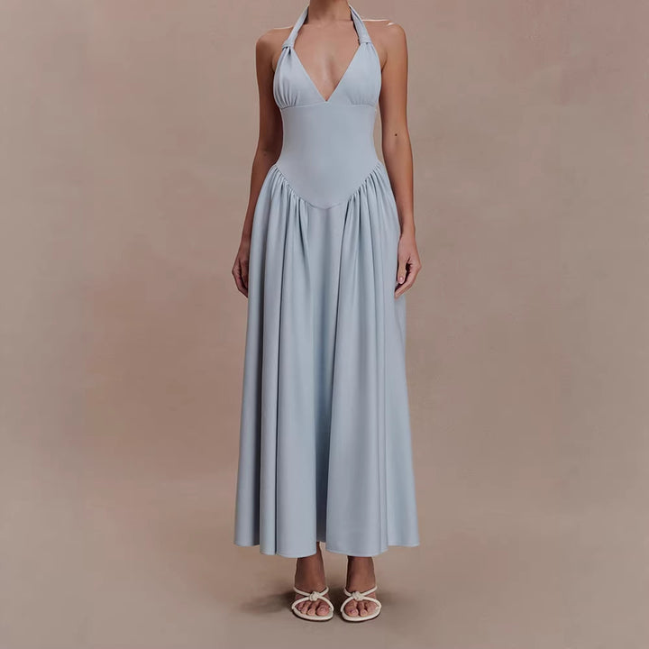 Damen Halter-Ausschnitt Maxikleid mit figurbetonter Silhouette Drune