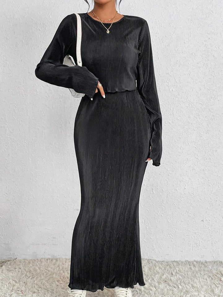 Damen Elegantes und figurbetontes Maxikleid mit langen Ärmeln Drune