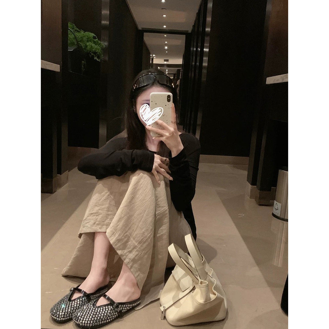 Damen Clogs mit funkelndem Strass und modischem Riemen Drune