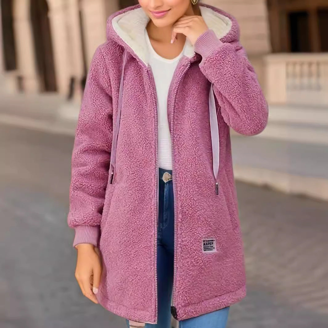 Damen Kapuzen-Sherpa-Jacke mit gestickten Details Drune