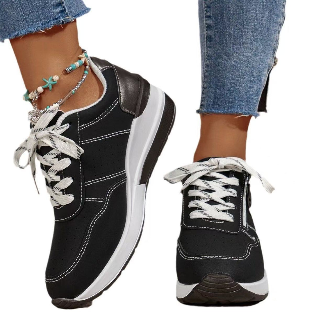 Damen sportive Plateau-Wedgesneaker mit seitlichem Zipper, perforiertem Nubuklook und dämpfender EVA-Sohle Drune