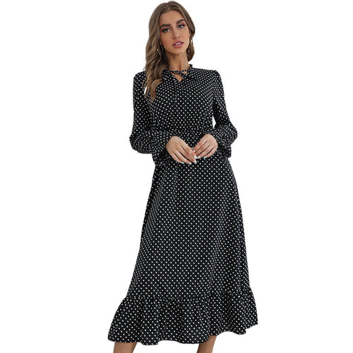 Damen Elegantes Midikleid mit Punktmuster Drune