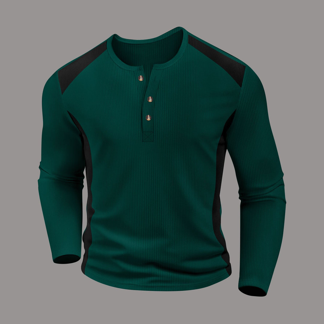 Herren Langarm-Henley-Shirt aus atmungsaktivem Material mit Kontrastdetails Drune