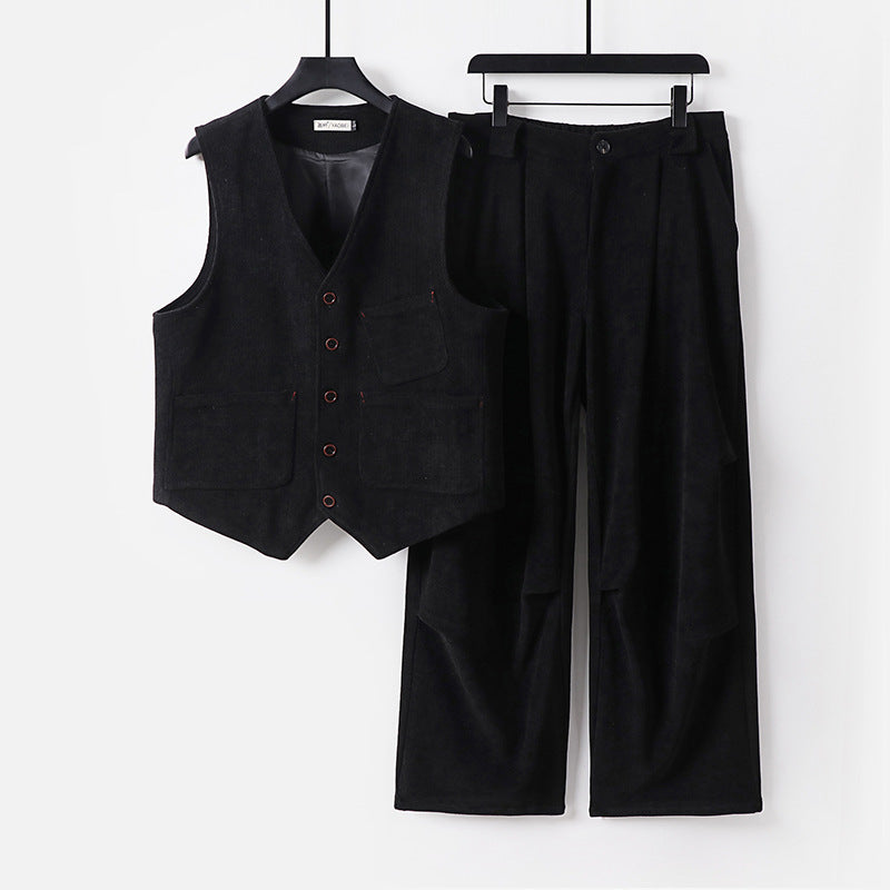 Herren Zweiteiliges Weste‑und Bundfaltenhose-Set im modernen Workwear-Stil Drune