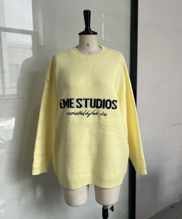 Damen Oversized Pullover mit kreativem Schriftzug Drune