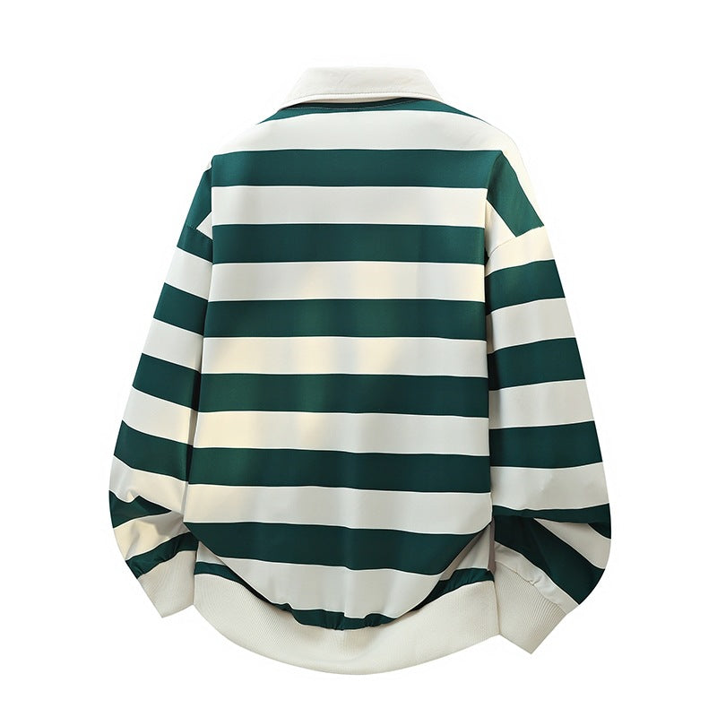 Herren Gestreiftes Oversize Rugby-Polo mit Kontrastkragen und Rippbündchen Drune