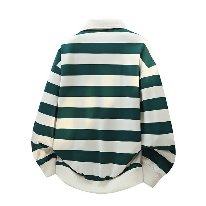 Herren Gestreiftes Oversize Rugby-Polo mit Kontrastkragen und Rippbündchen Drune