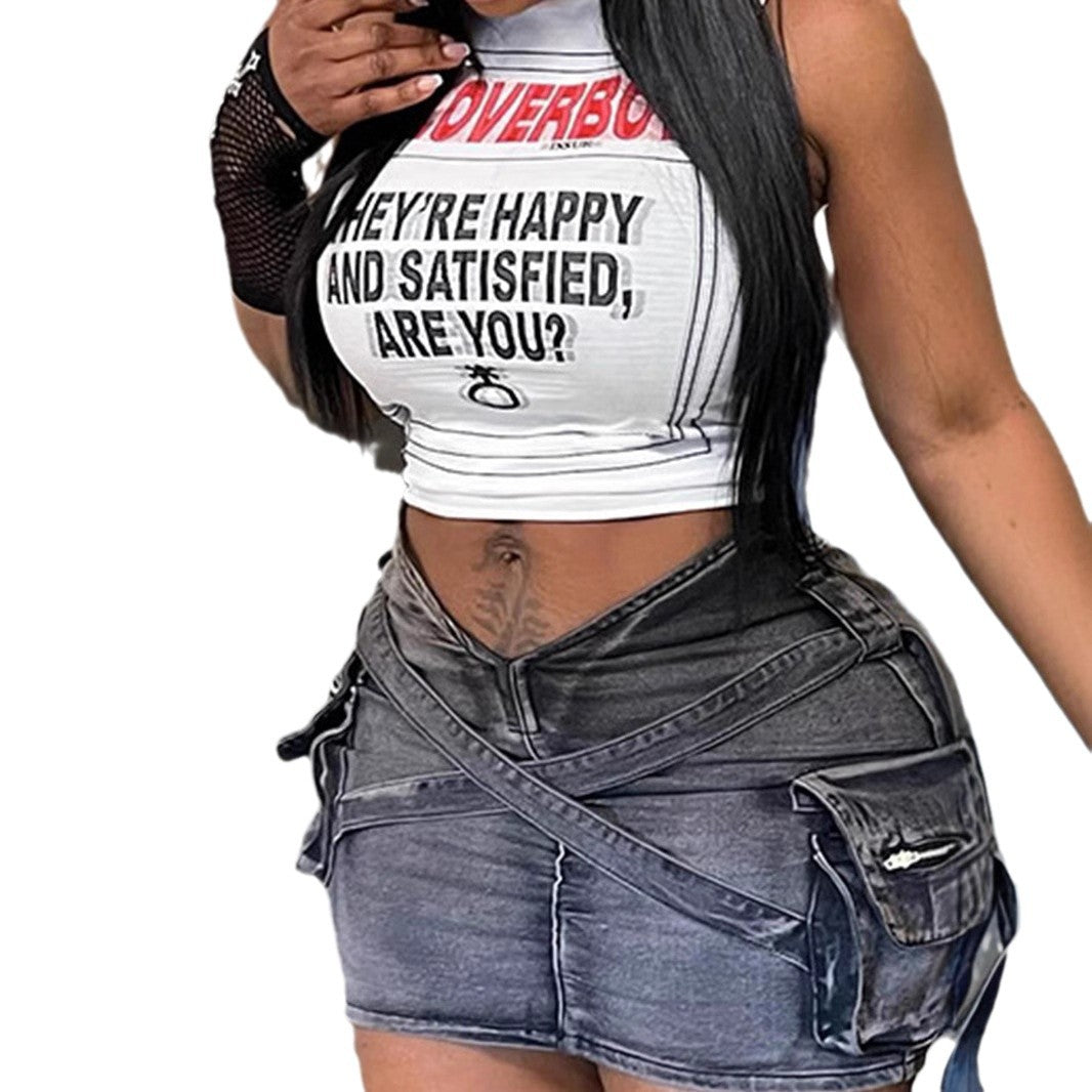 Damen Crop-Top mit kreativem Schriftzug und lässigem Schnitt Drune