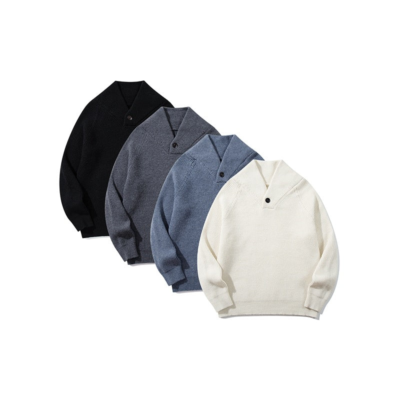 Unisex Gerippter Shawlkragen-Pullover mit Ein-Knopf-Detail Drune