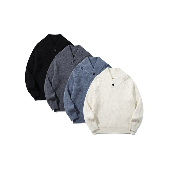 Unisex Gerippter Shawlkragen-Pullover mit Ein-Knopf-Detail Drune