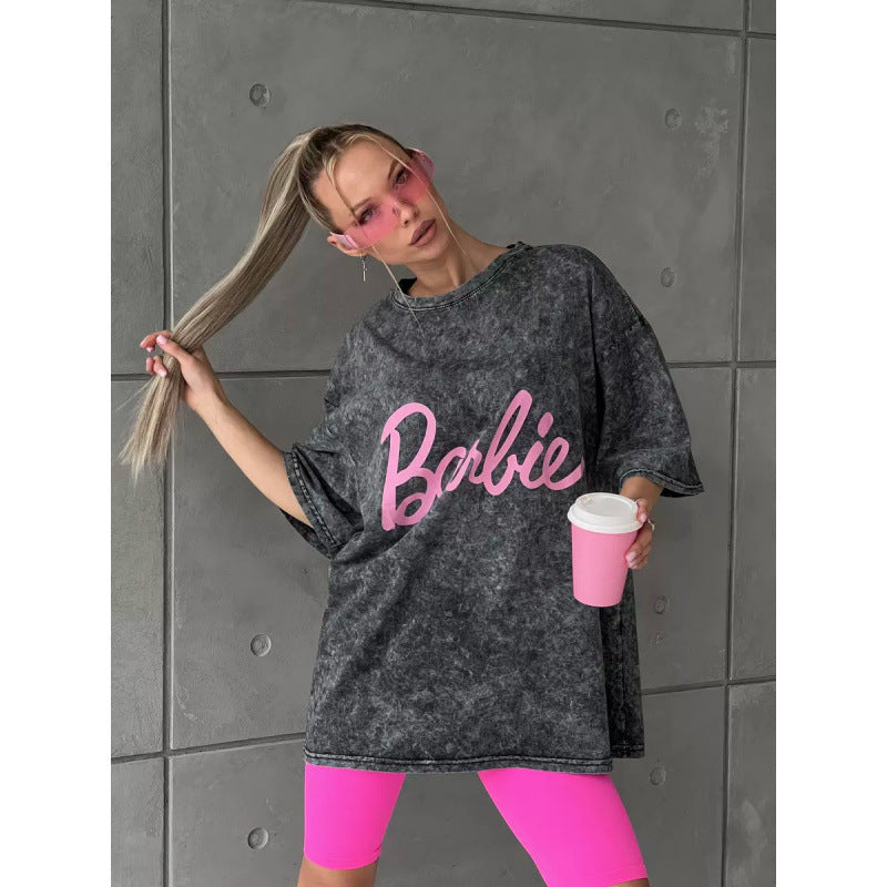Damen oversized T-Shirt im stylischen Vintage-Look mit Barbie-Design Drune