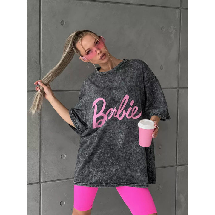 Damen oversized T-Shirt im stylischen Vintage-Look mit Barbie-Design Drune