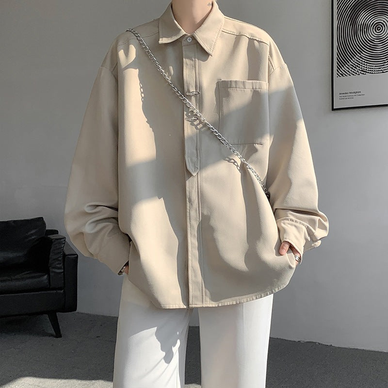 Unisex Oversize Hemdjacke im minimalistischen Utility-Look mit Brusttasche und verdeckter Knopfleiste Drune