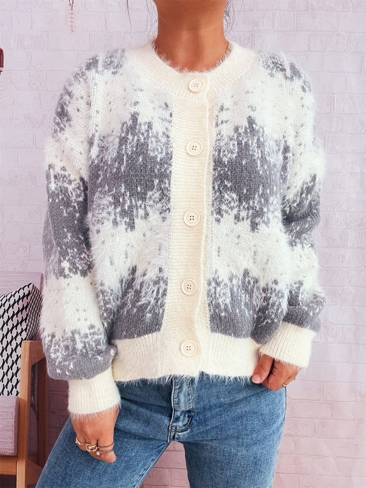 Damen kuschelige Strickjacke mit modischem Knopfdesign und weichem Material Drune