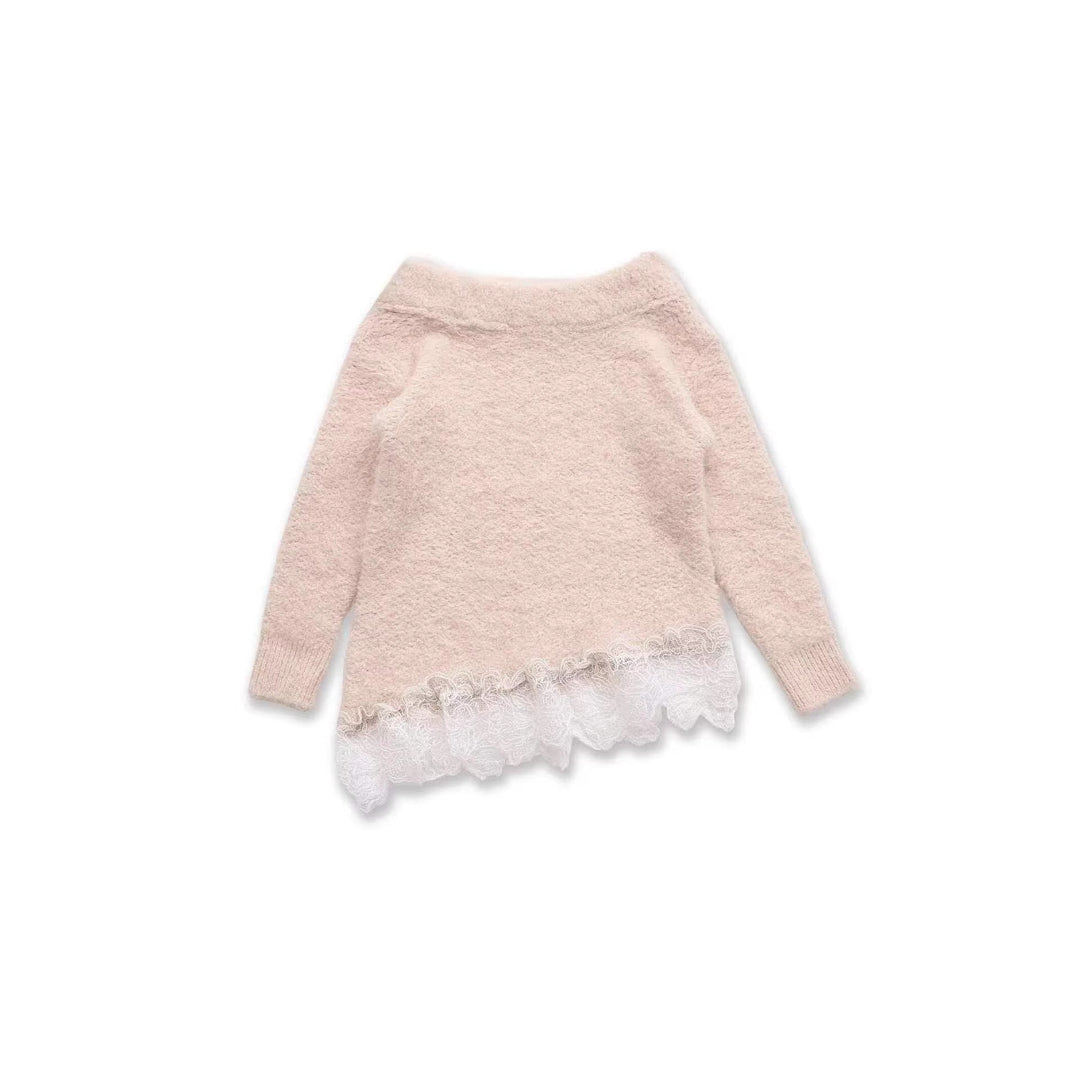 Damen Pullover mit verspieltem Spitzenabschluss Drune