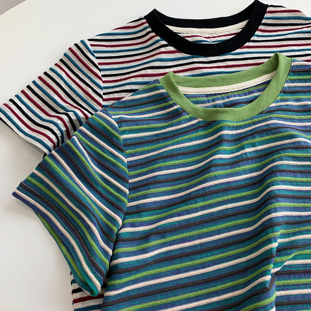 Damen Bequem Gestreiftes Kurzarm-T-Shirt Set Drune