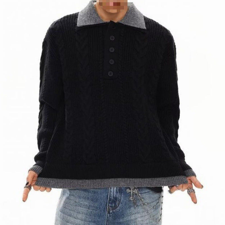 Herren Modischer Grobstrickpullover mit Polokragen Drune