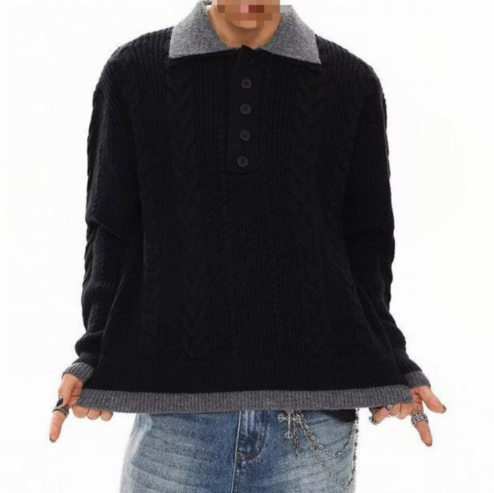Herren Modischer Grobstrickpullover mit Polokragen Drune