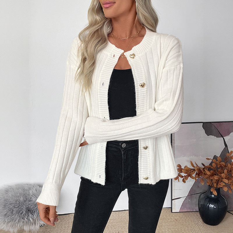 Damen Gerippter Strickcardigan mit Herzknopfleiste Drune