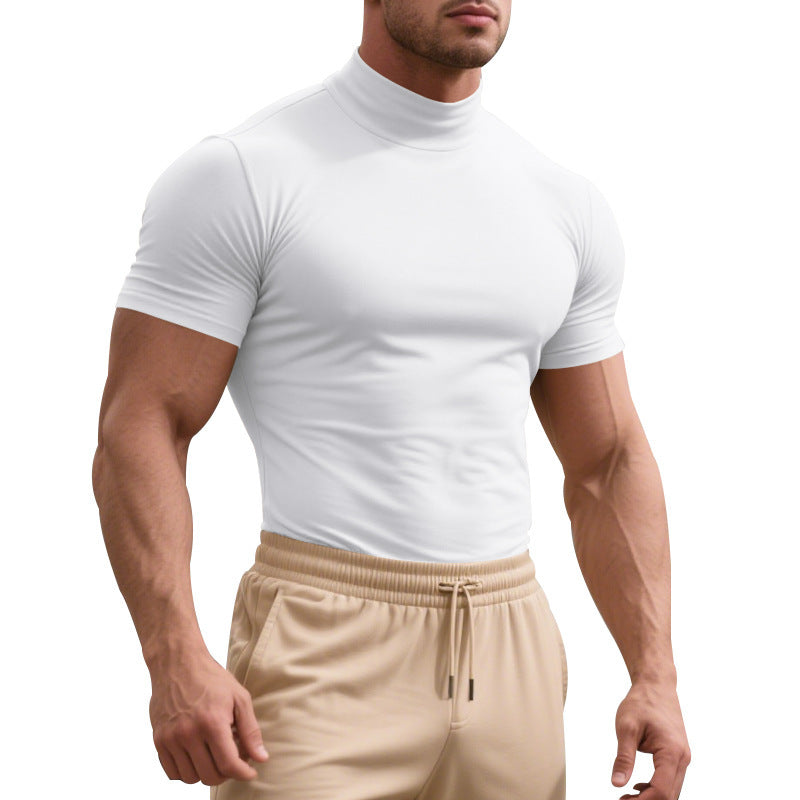Herren Sportliches Kurzarm-Turtleneck-Oberteil aus feuchtigkeitsregulierendem Material Drune