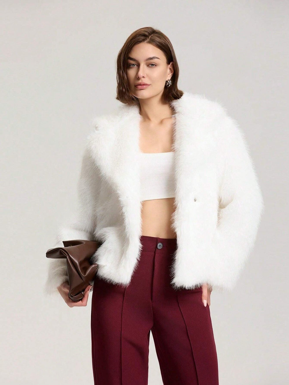 Damen Modische Kurzjacke mit glamourösem Kunstfell Drune