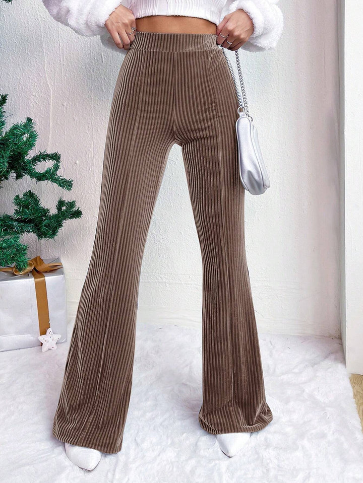Damen Hochtaillierte gerippte Samt-Hose mit weitem Bein Drune