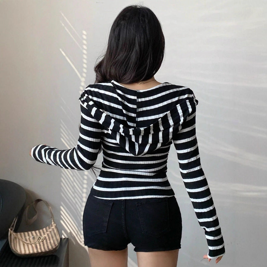 Damen Figurbetontes Langarmshirt mit Reißverschluss Drune