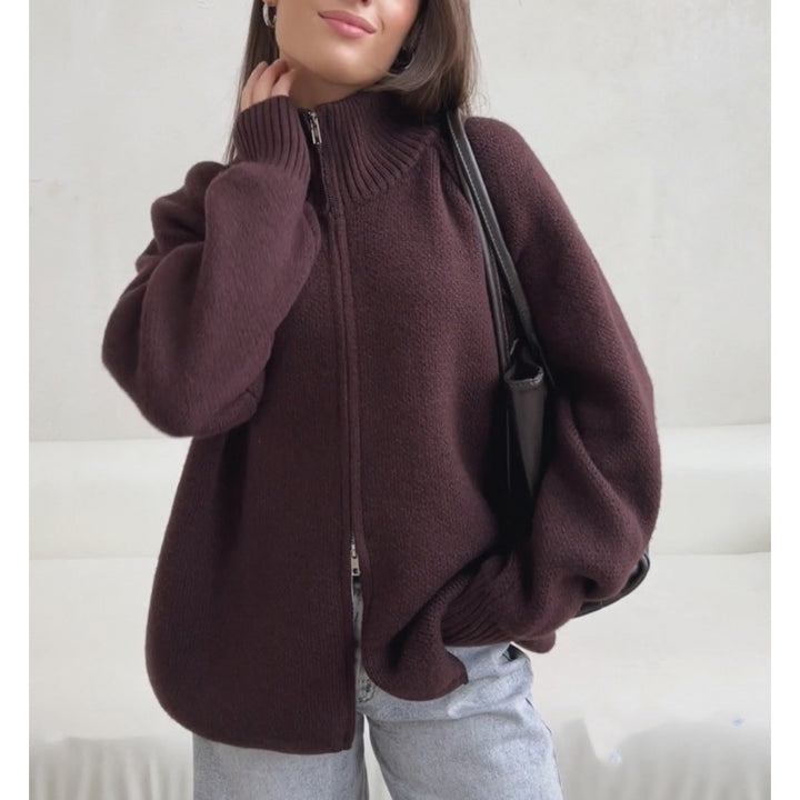 Damen Stehkragen Strickjacke mit Reißverschluss Drune