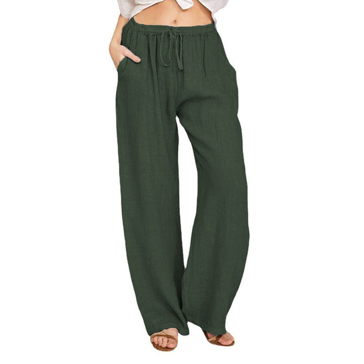 Damen Weite Leinenoptik-Hose mit Gummibund, Tunnelzug und Eingrifftaschen Drune