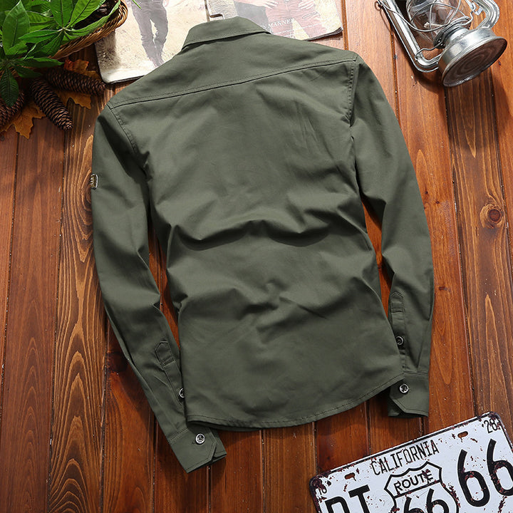 Herren Militärisch inspirierte Hemdjacke mit Epauletten, Brusttaschen und schmaler Passform Drune