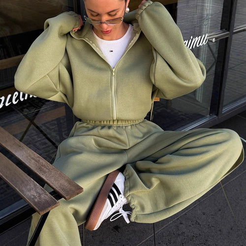 Damen Bequemer Kapuzenpullover und weite Jogginghose Set Drune