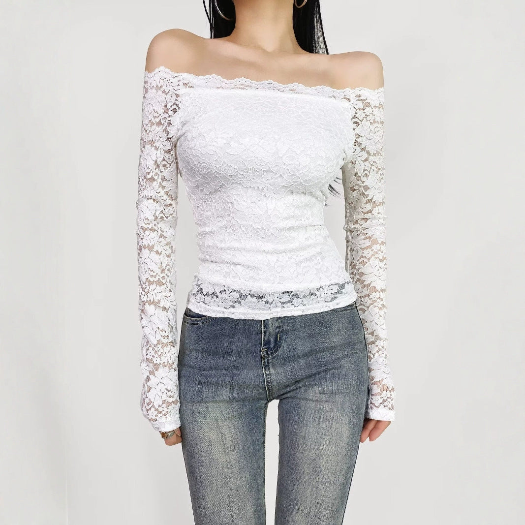 Damen Spitzenoberteil mit schickem Off-Shoulder-Ausschnitt Drune