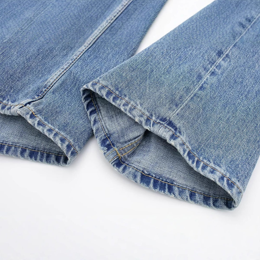 Damen 30+ weite High‑Waist Jeans mit elastischem Tunnelzugbund und geradem Bein Drune