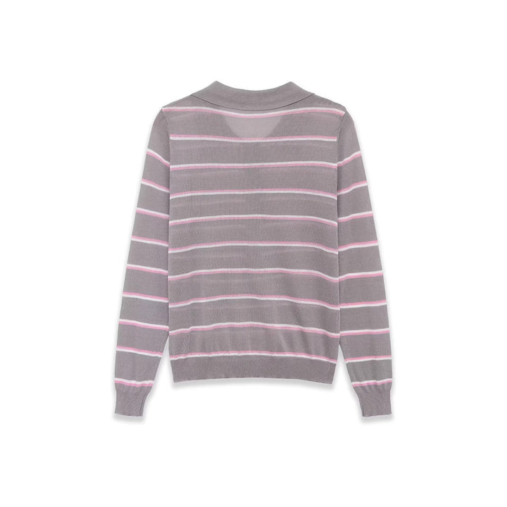 Damen Feinstrick-Polopullover mit Knopfleiste und feinen Querstreifen Drune