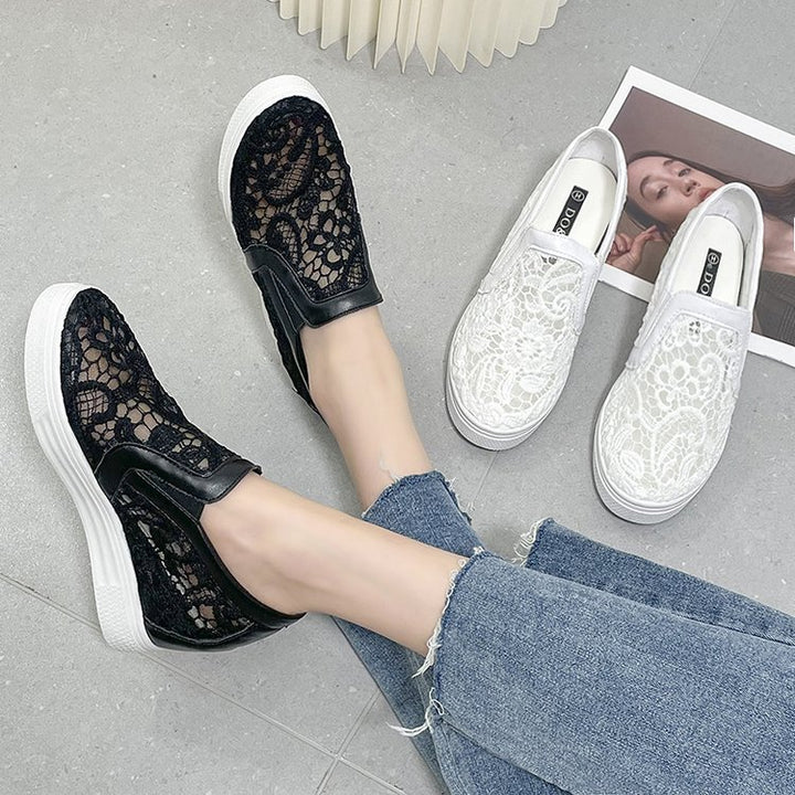 Damen Slip-On Keil-Sneaker mit Spitzen-Obermaterial Drune