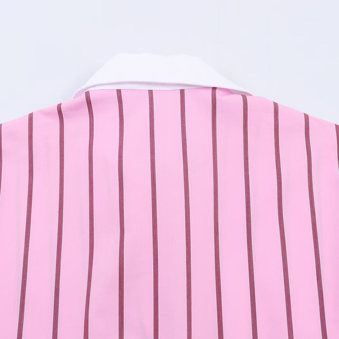 Damen Oversize Hemdbluse in Seidenoptik mit Kontrastkragen und vertikaler Streifenstruktur Drune