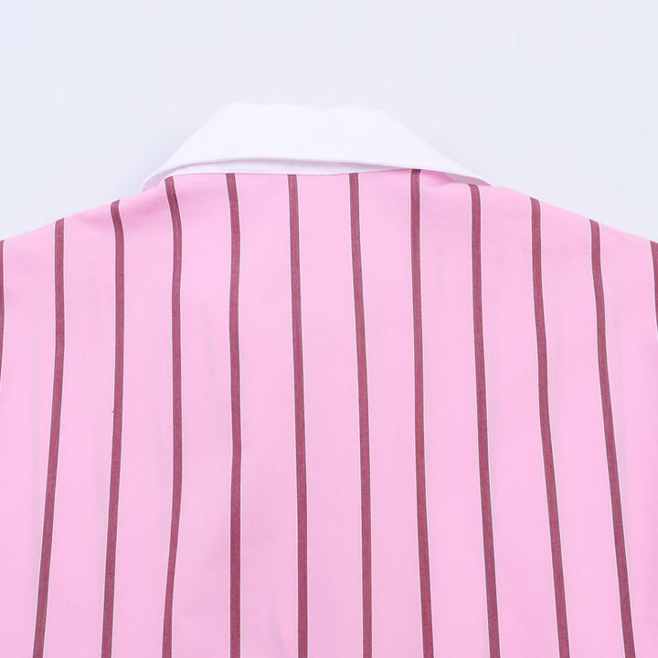 Damen Oversize Hemdbluse in Seidenoptik mit Kontrastkragen und vertikaler Streifenstruktur Drune